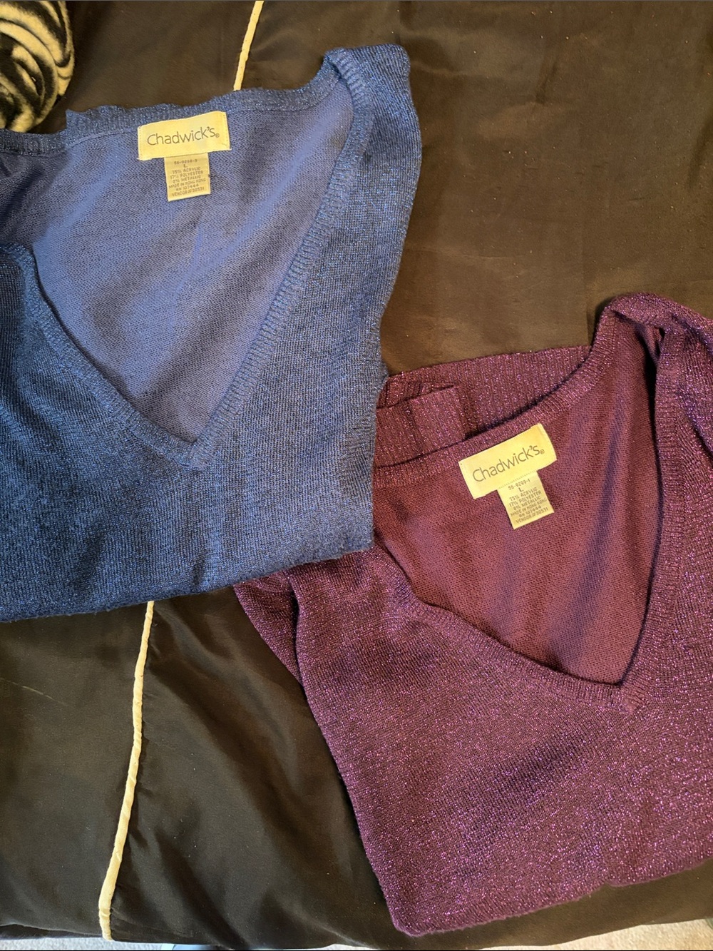 Chadwicks Women's V-Neck Sweaters in Blue and Plum